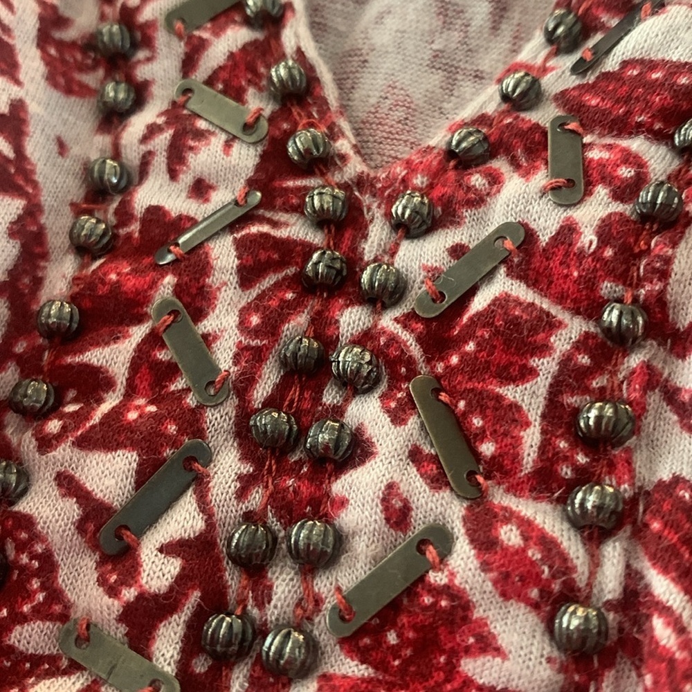 Free People Rayon Good Morning Beaded Cold Shoulder Red Sexy Top SS - Picture 4 of 8